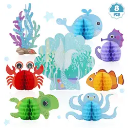 Summer Ocean Animals DIY Honeycomb Ball Little Mermaid Kids Girl One 1st Birthday Party Under The Sea Theme Parti Baby Shower