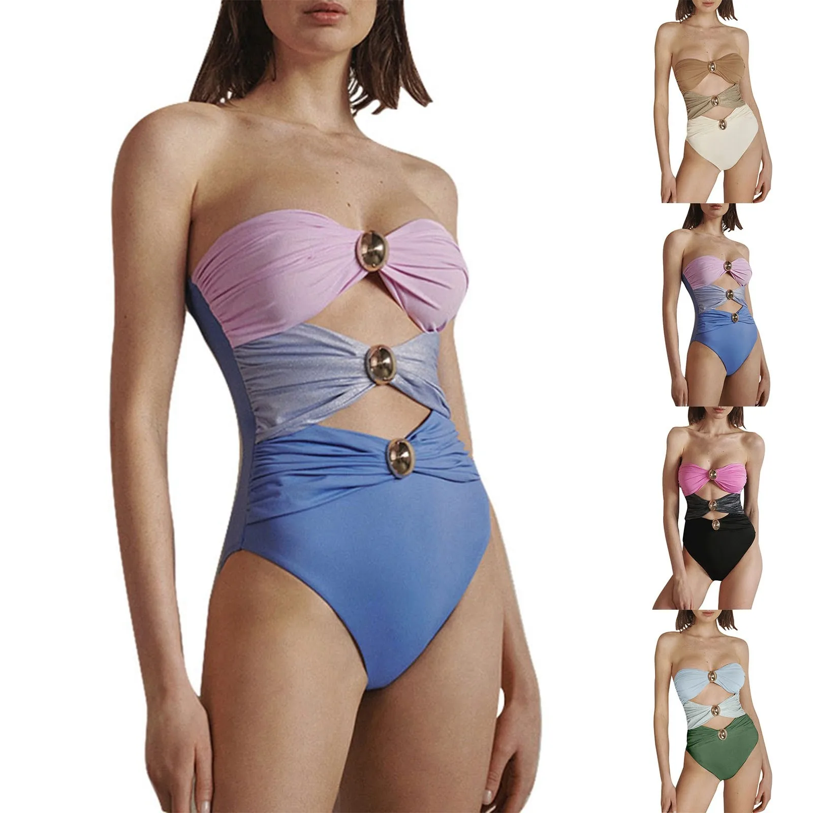 Hollowen 1 Piece Swimsuit With Cover Up Sexy Swimwear Women Off Shoulder Swim Suits Patchwork Bathsuit Belt Bodysuit Beachwear