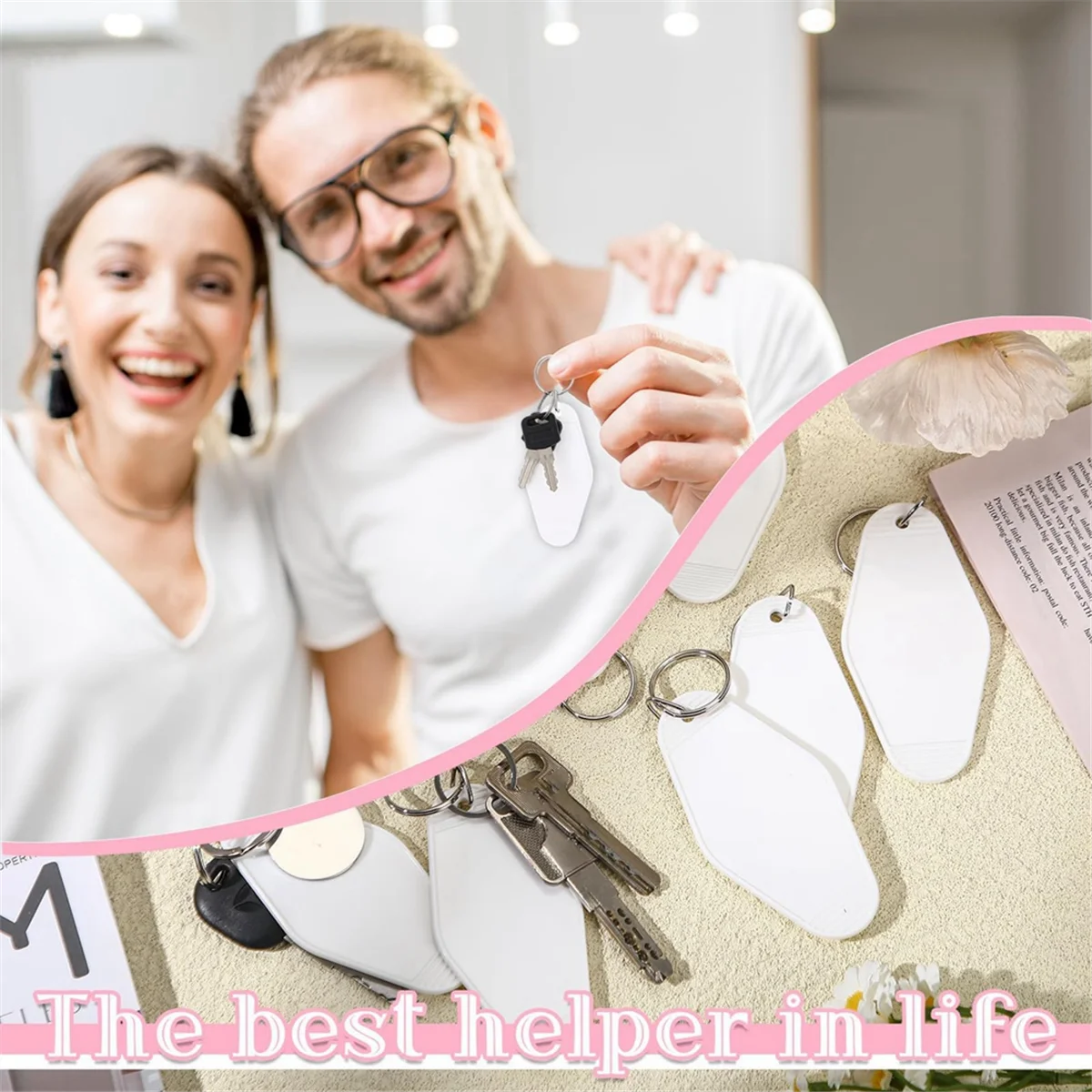 New 50 Pcs Motel Keychain Blank Hotel Keychain Sublimation Vintage Keychain Bulk for DIY Crafts Ornament