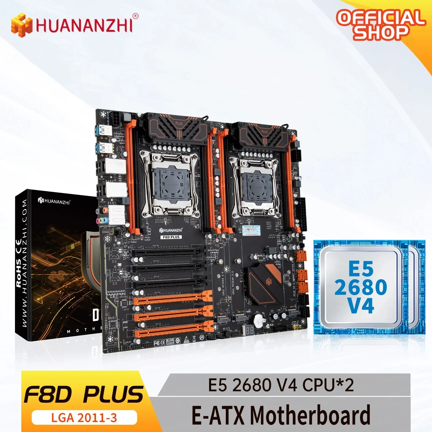 Материнская плата HUANANZHI X99 F8D PLUS LGA 2011-3 XEON X99 с комбинированным комплектом Intel XEON E5 2680 V4 *2, поддержка DDR4 RECC NON-ECC RU