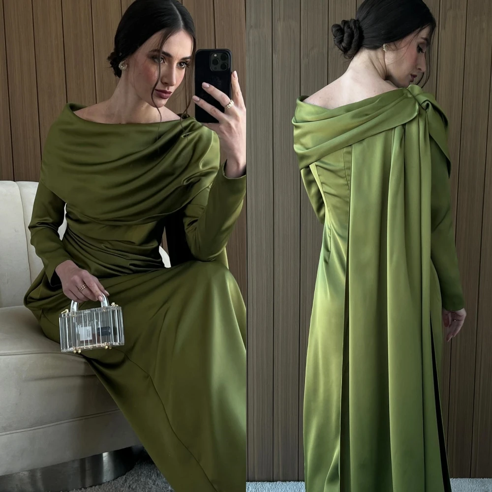 Robe de Bal en Satin d'Arabie Saoudite avec Gaine Froncée, Tenue Mi-Longue à Col Bateau, sur Mesure, pour Occasions