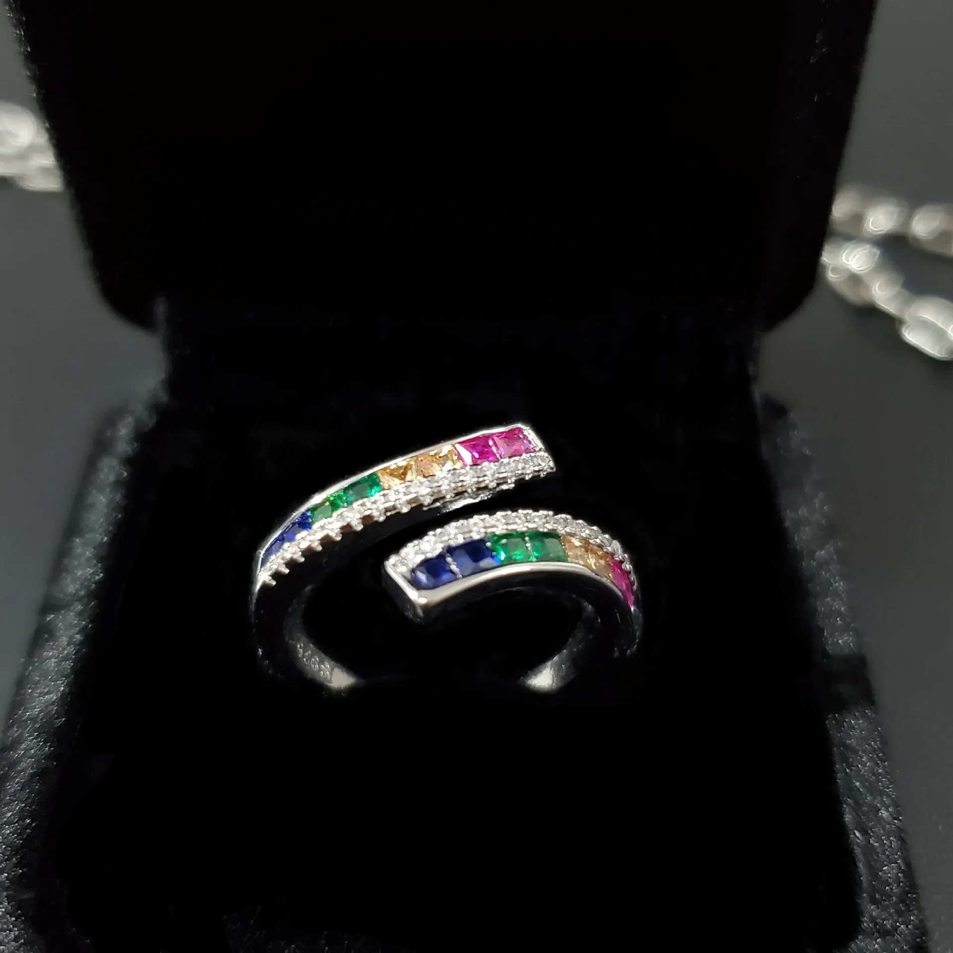 خاتم قوس قزح أوروبي وأمريكي أصلي طراز MDL Moissanit1 مطلي بالذهب عيار 18 قيراط بأحجار كريمة ملونة من الزركونيوم #3