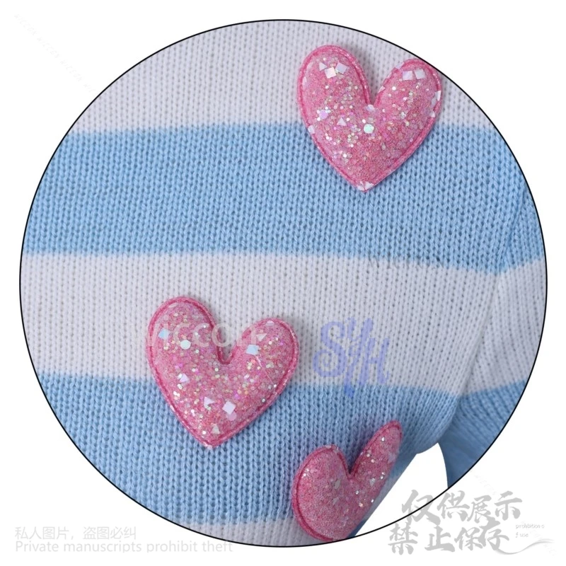 أنيمي فوز كلوب تأثيري بلوم زي جيراي كي الفتيات ريترو مخطط محبوك القلب جميل تي شيرتات قصيرة الاكمام فستان قصير كوس