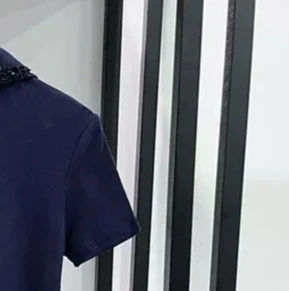 Dark Blue Women Short Sleeve Casual Knitted Pullover Summer 2026 Diamond Edge Decoration Lapel Slim Simple Lady Top