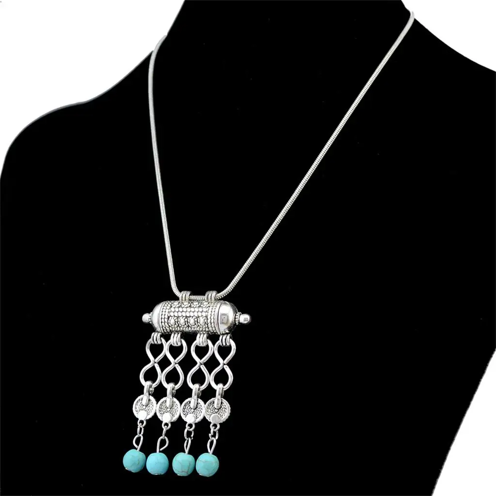 Boho Statement Necklace for Women Turquoise Beads Alloy Pendant Ethnic Jewelry Festival
