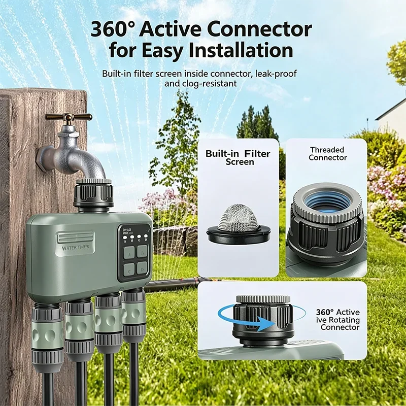 4 Outlets Smart WiFi Tuya Garden Water Timer Automatic Sprinkler Controller Programmable Watering System Rain Delay with Filter4