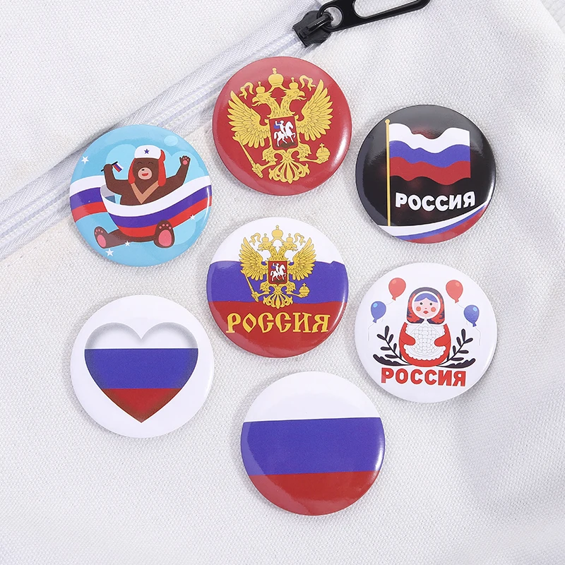 

POCCNR Russian Flags Tinplate Soft Button Pin Creative Cartoon Matryoshka Dolls Brooch Decorate Collar Lapel Badge Jewelry Gifts