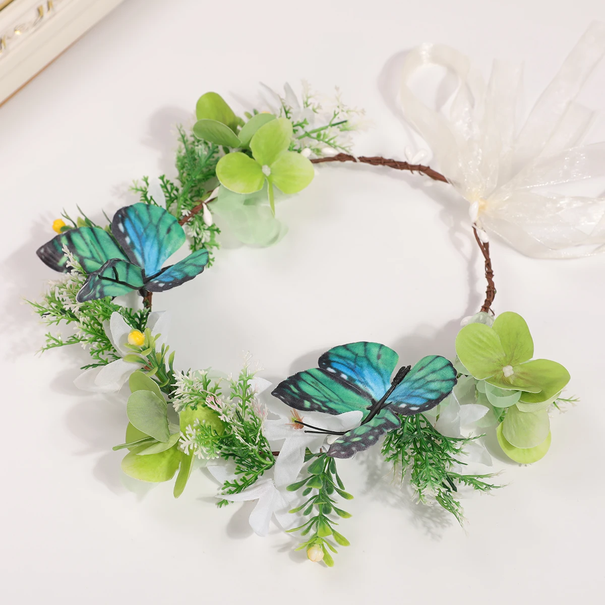 عصابة رأس على شكل إكليل أخضر خرافي على شكل غابة للفتيات والكبار، عصابة رأس على شكل زهرة صناعية، إكسسوارات للشعر