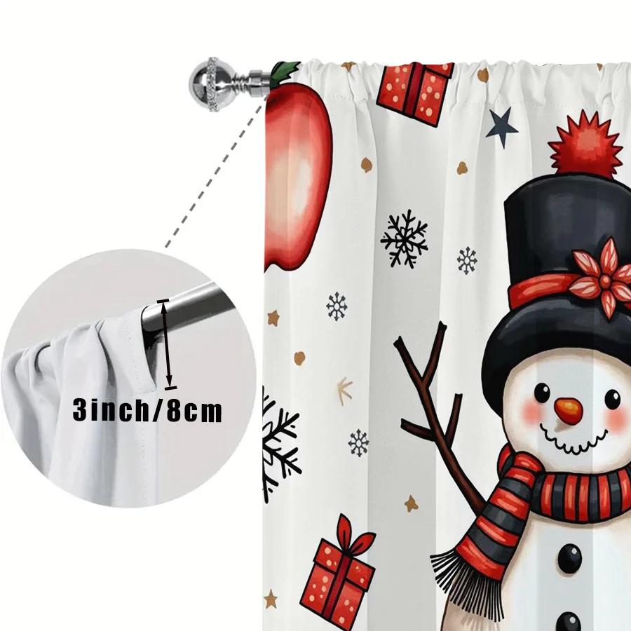 2PCS Cartoon Snowman Gift Curtains, Black Hat Red Scarf Snowflake Christmas Window Drapes for Kids Bedroom Living Room Decor