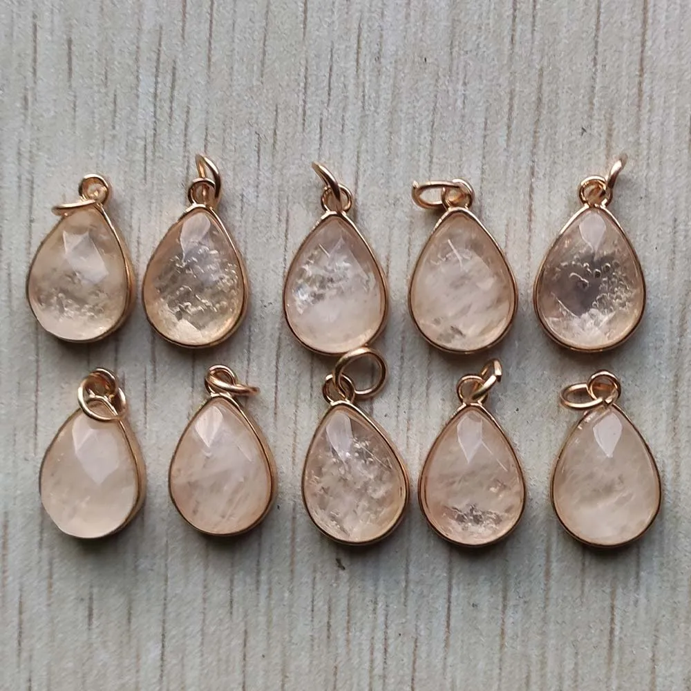 New natural white crystal faceted gold color alloy water drop pendants for jewelry making 10pcs/lot wholesale free shipping