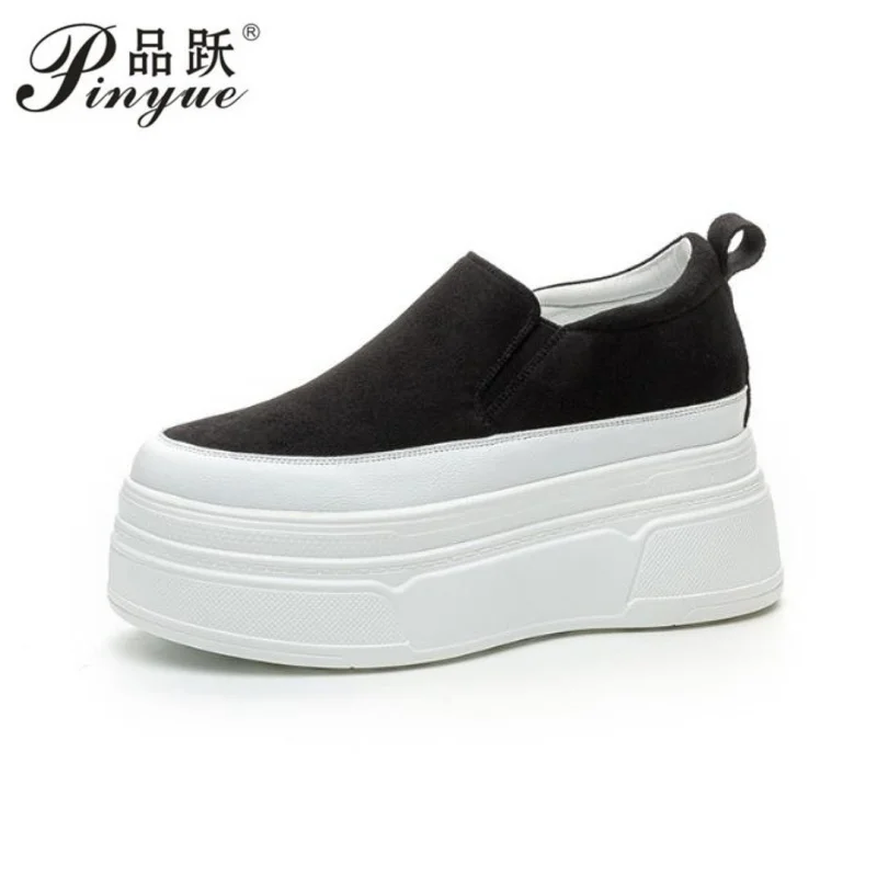 

Женские кроссовки на платформе из натуральной кожи, 8,5 см, нескользящие, удобные, зимние, на высоком каблуке, кожаные туфли, повседневная женская обувь, размеры 34-39.