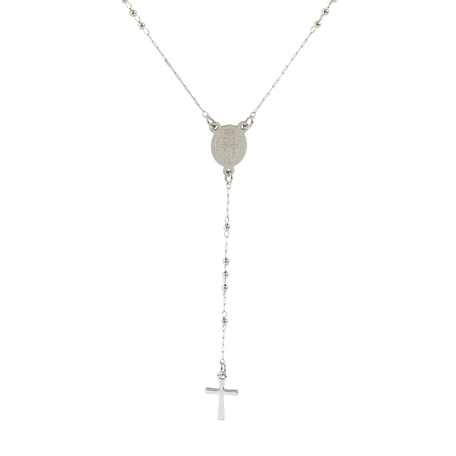 1pc Religiöse Edelstahl Halskette Mehrfarbige Perlen Kette Kreuz Gebetskette Rosenkranz Halskette Frauen Schmuck 53-66cm lang – Detail 9