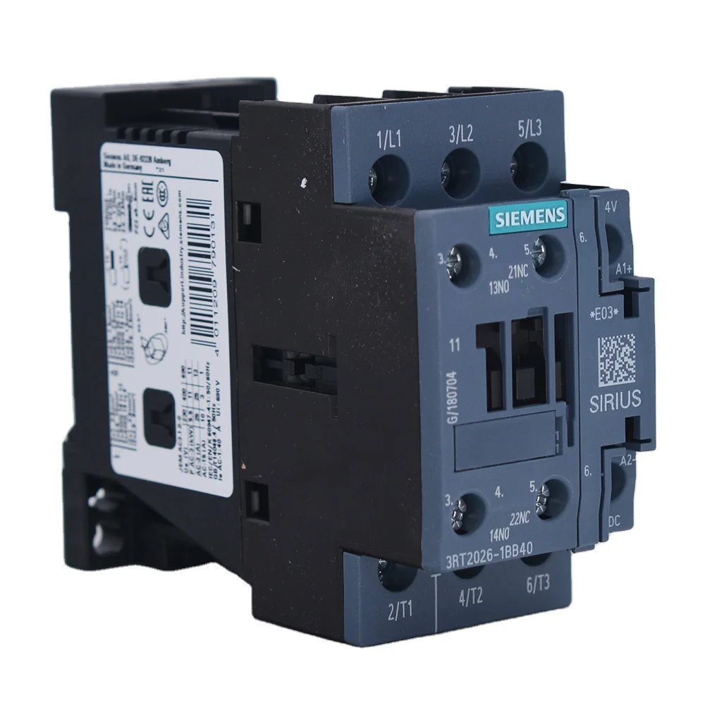 Contactors Siriu 3RT2026-1BB40 spower contactor AC-3 25 A 11 kW / 400 V 1 NO + 1 NC 24 V DC 3-pole Size S0 screw terminal