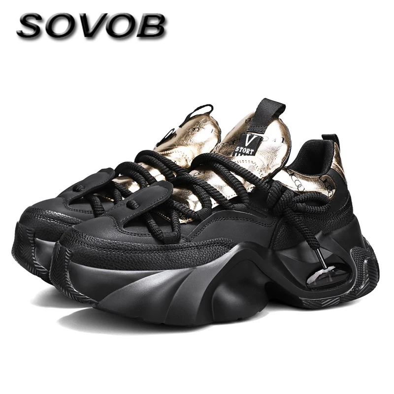 

New Black Men's Casual Sneaker Comfy Platform Dad Shoes Male Height Increasing Lace-Up Trend Shoes For Men Zapatillas Informales