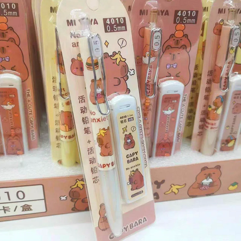 1 buah 0.5mm Set pensil mekanik Capybara dengan penghapus isi ulang lead pensil tulis kantor sekolah lucu perlengkapan sekolah Kawaii