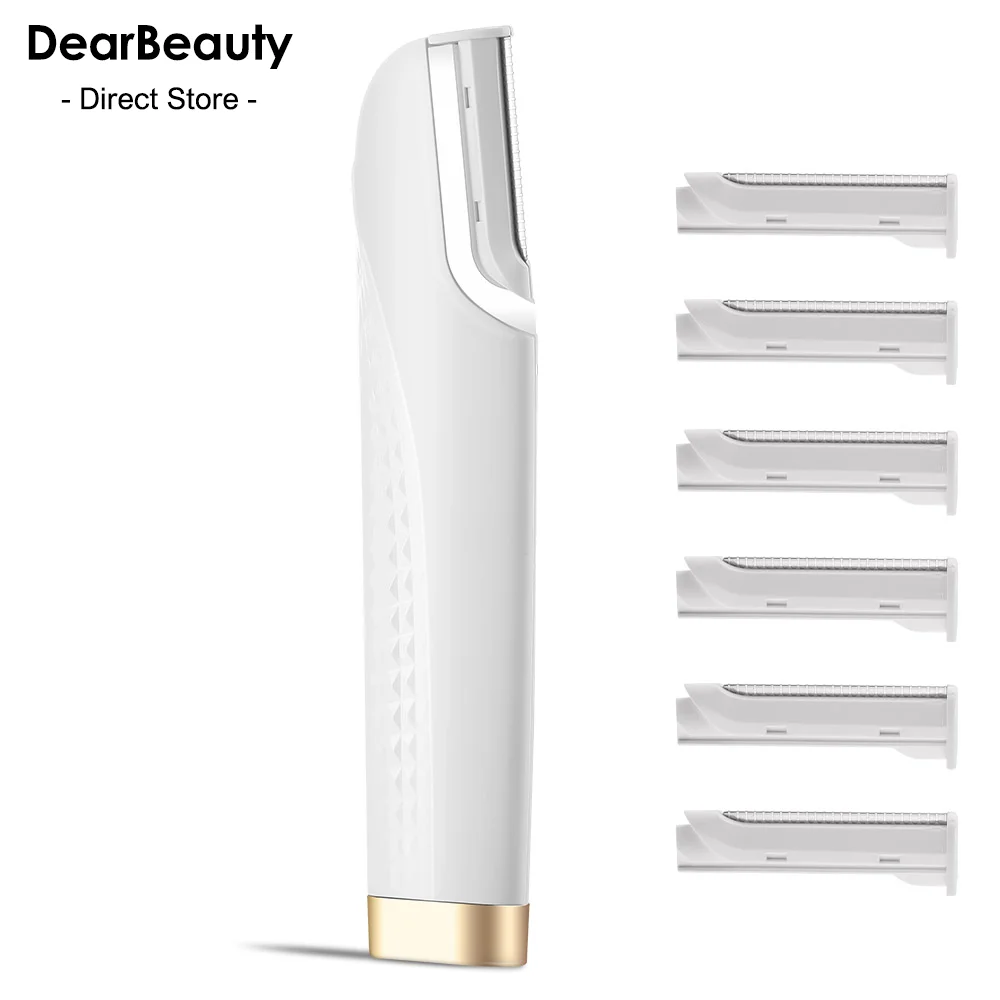 

Звуковая бритва для женщин, 3-скоростное перезаряжаемое средство для удаления волос на лице со светодиодной подсветкой и 6 сменными лезвиями, средство для удаления персикового пуха для лица