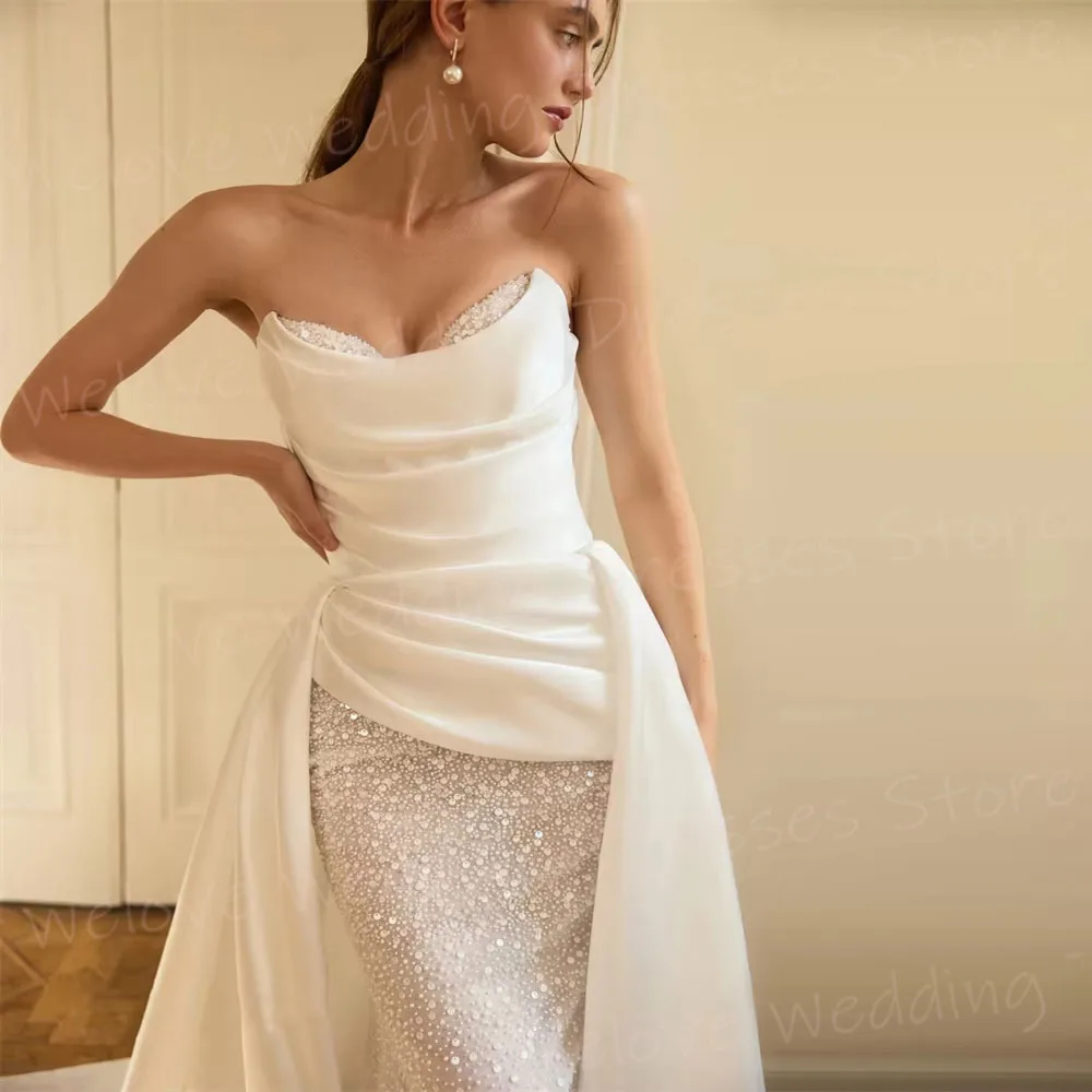 فساتين زفاف رائعة ومثيرة حورية البحر للنساء مطرزة بدون أكمام رداء De Mariée فساتين العروس المخصصة بدون ظهر فيستدو دي نوفيا