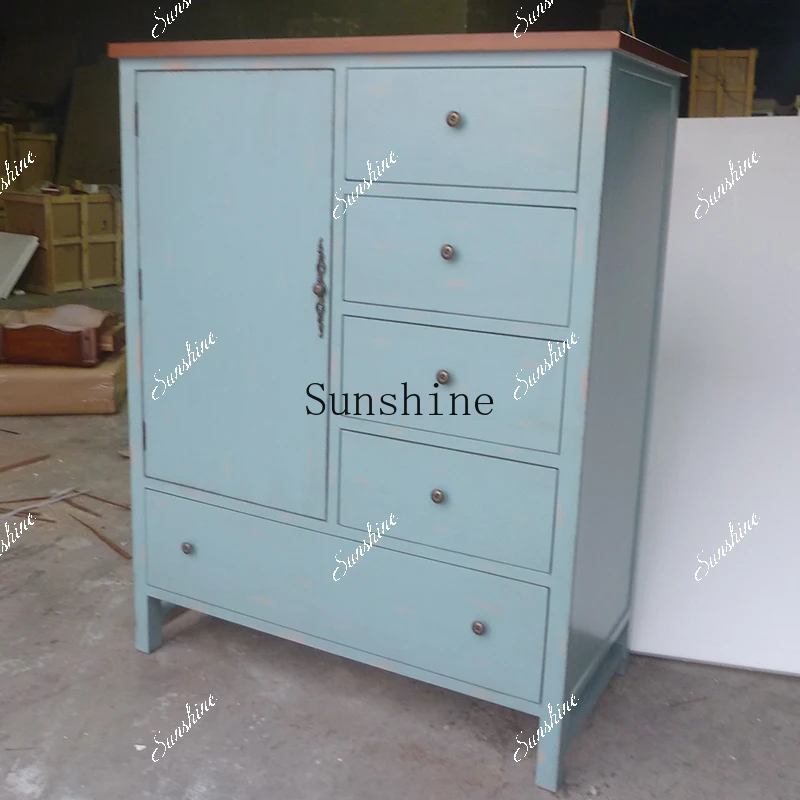 American single door five-bucket small wardrobe bedroom retro storage storage painted overall wardrobe 0049  FT