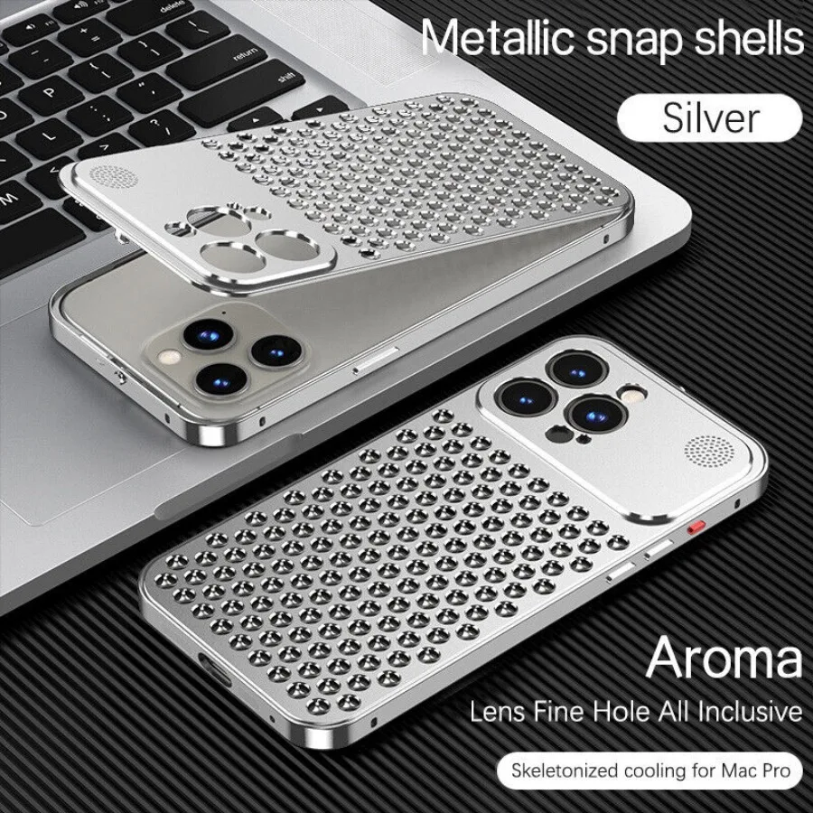 

Aromatherapy Heat Dissipation Protection Phone Case Shockproof Aluminium Metal Bumper Cover For iPhone 15 14 Plus 13 12 Pro Max