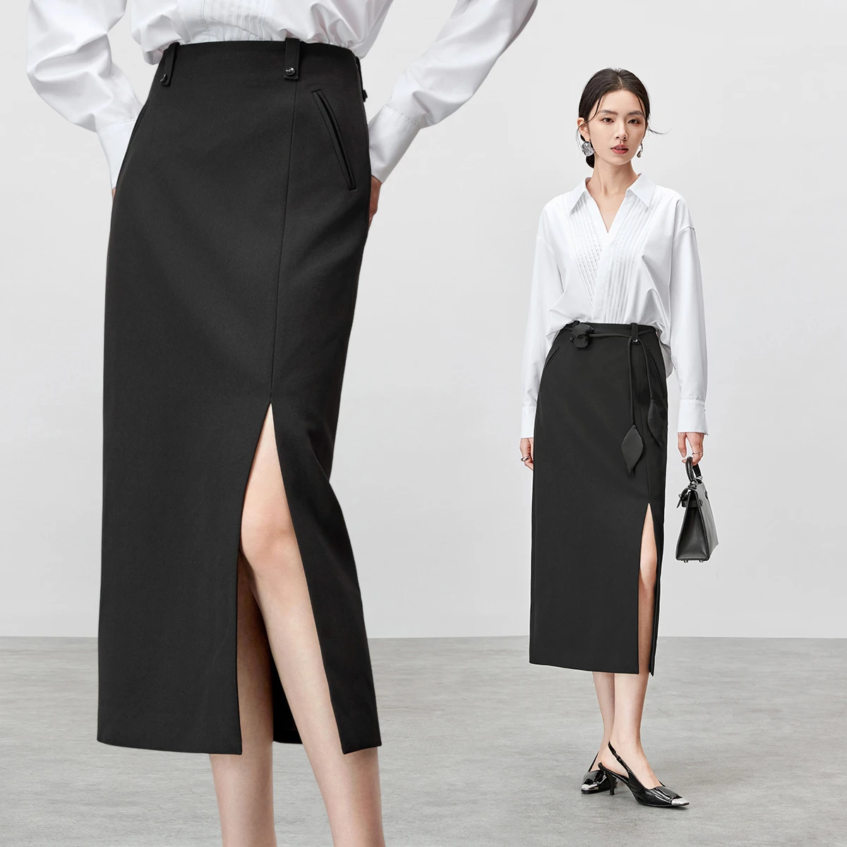 

SENTUBILA Fashion Simple Skirts for Woman 2025 Autumn New Commute Fake Pockets Design Skirt Soft Straight Skirt 153QF3594X