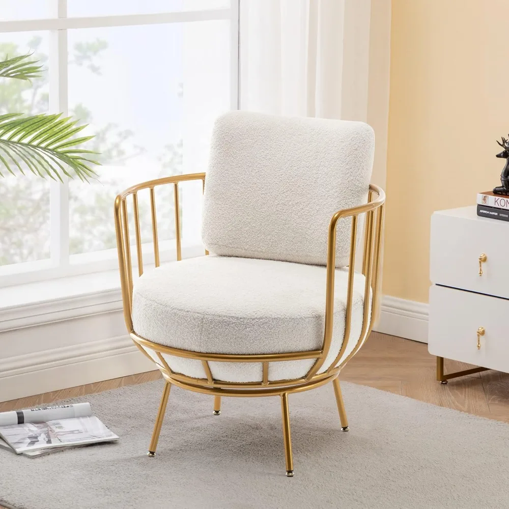 

Swivel Accent Chair, Upholstered Modern Barrel Club Armchair Tub Vanity Chair with Gold Legs for Bedroom Living