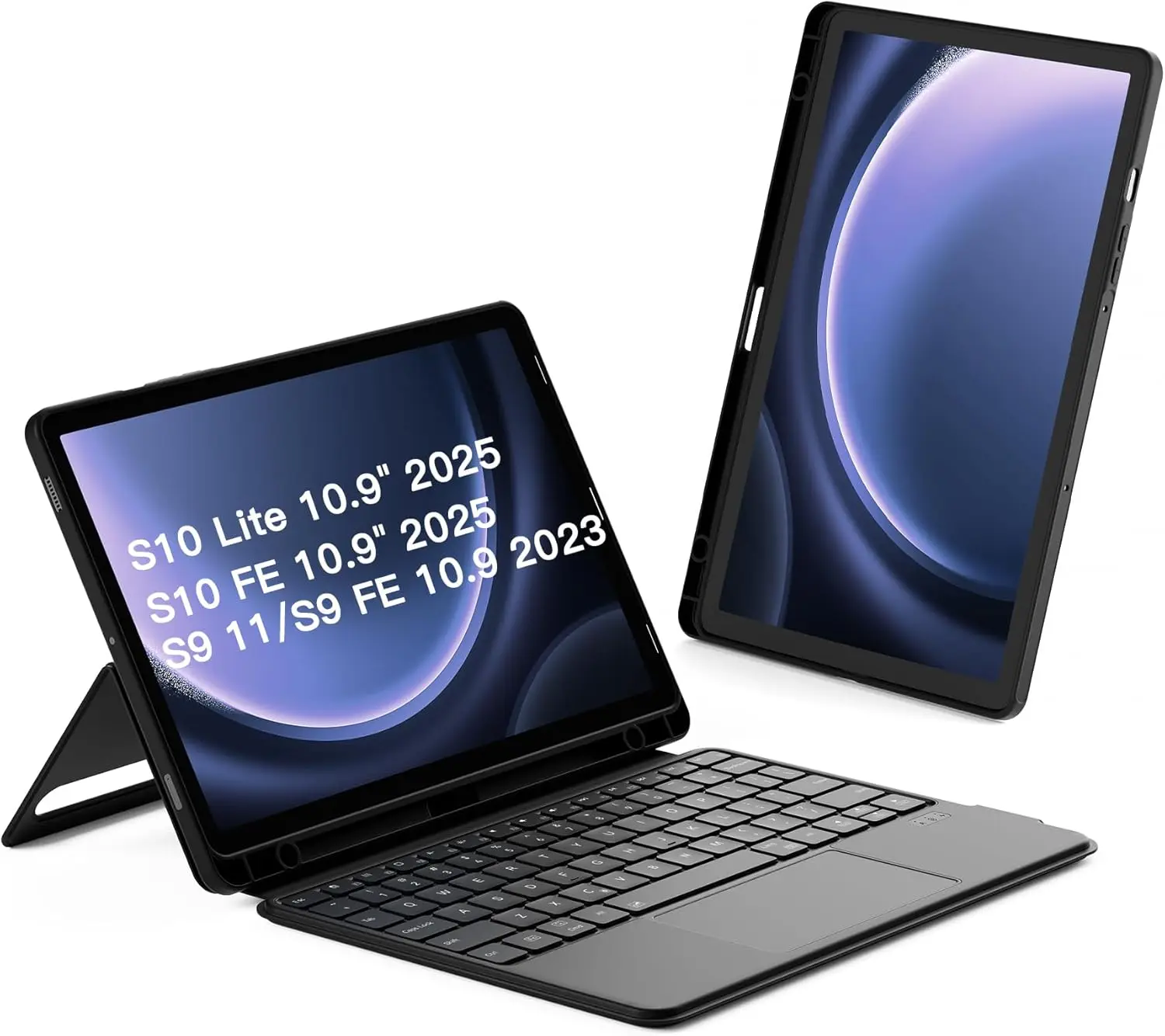 Magnetic Detachable Keyboard Case for Samsung Galaxy Tab S10 Lite/S10 FE/S9 FE 10.9"/S9 11", Bluetooth Touchpad, Dual Stand Modes, Pencil Holder, Black