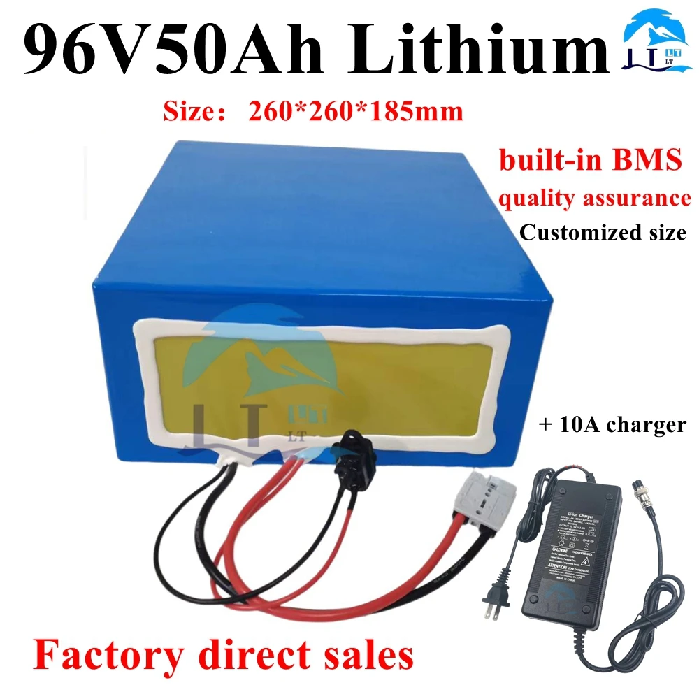 Batterie lithium-ion 96V, 50Ah, Movie Ion, 26S BMS, pour moteur 5000W, robot, scooter, vélo, fourgonnette, moto, AGV, chargeur 1