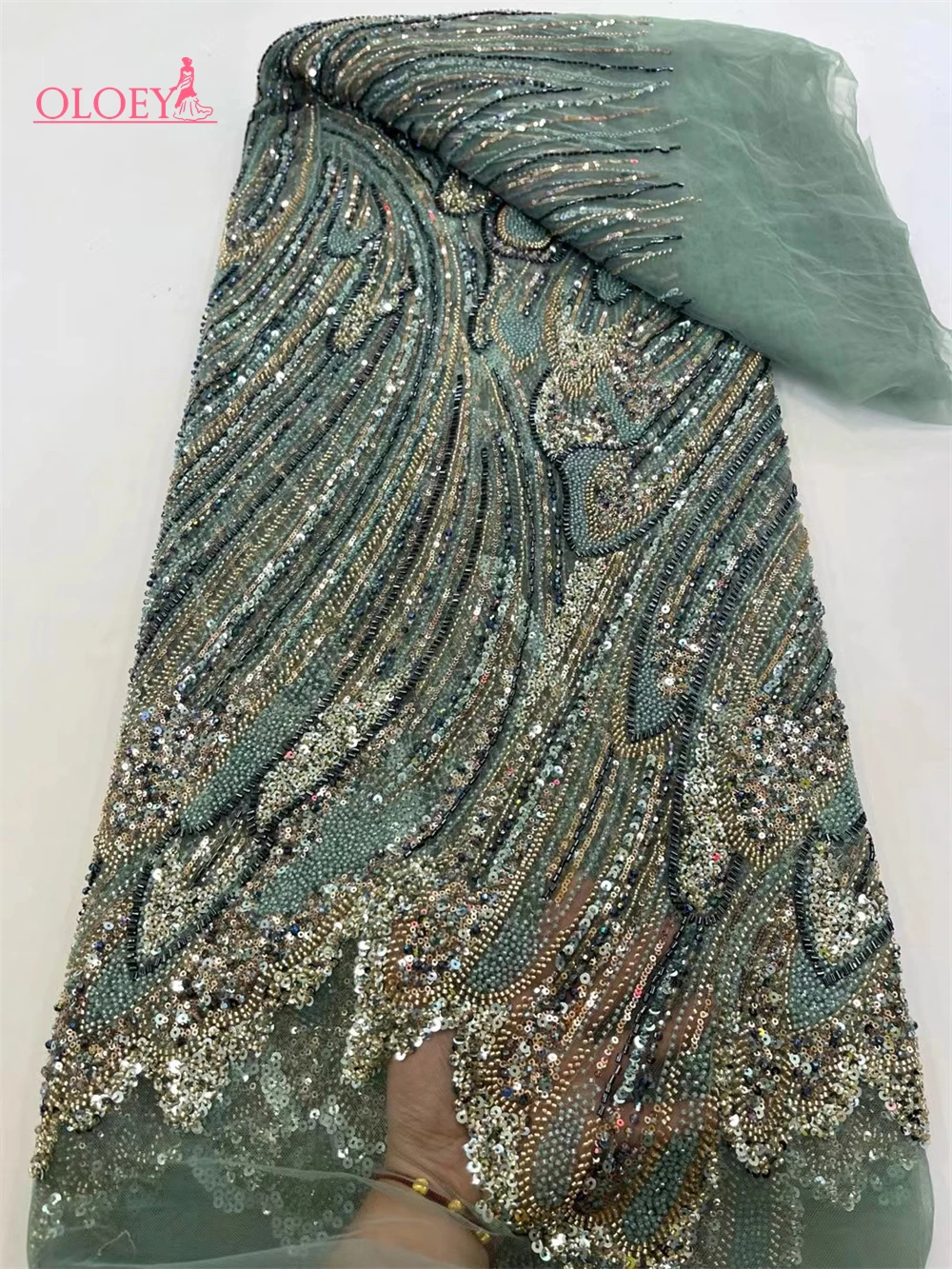 

New High-End Luxury French Embroidery Heavy Groom Lace Fabric African Nigerian With Sequins Fabric For Wedding