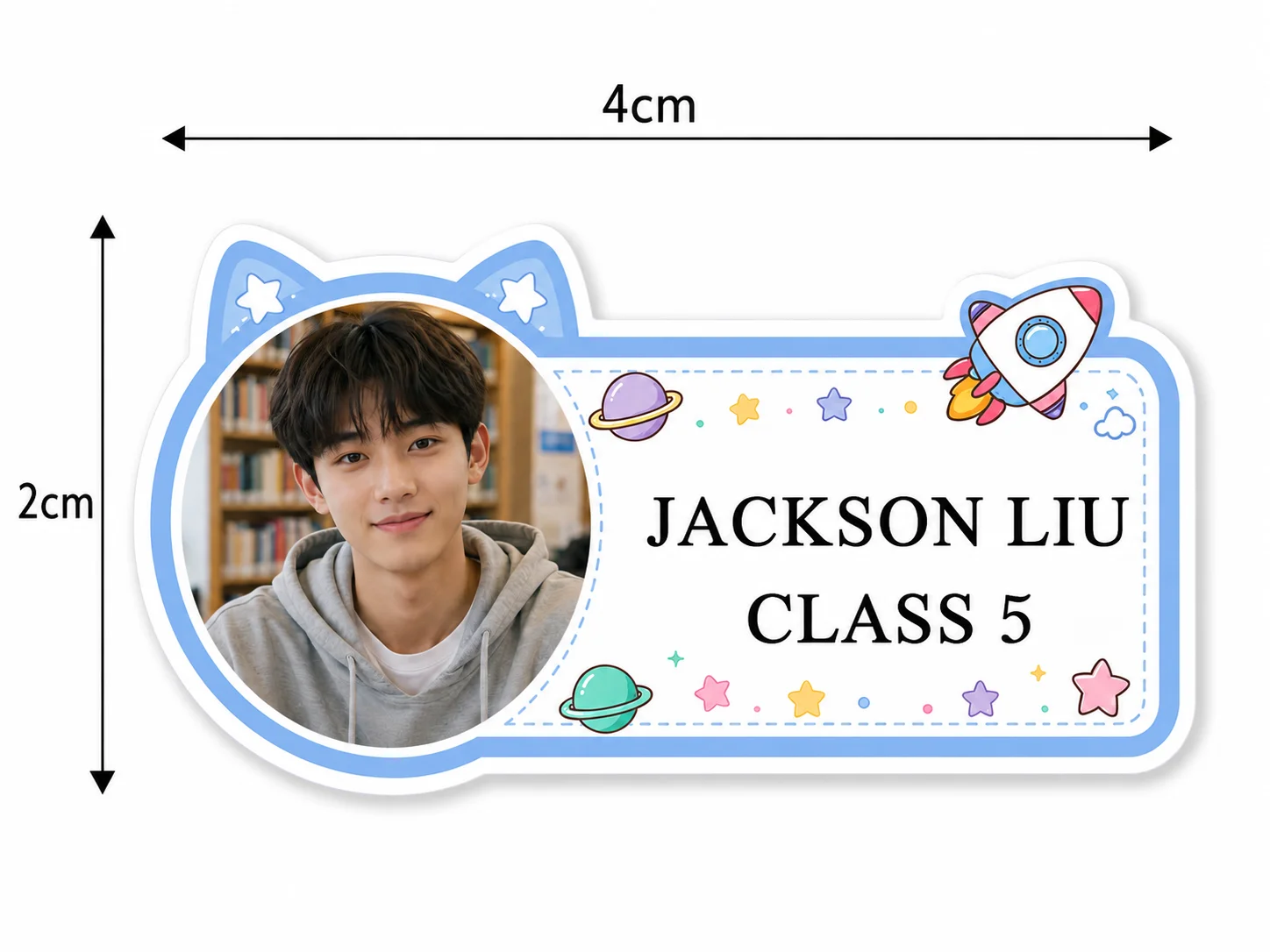 Custom photo name and class stickers, personalized student labels, suitable for books, notebooks, pencil cases, water bottles, lunch boxes, and school supplies