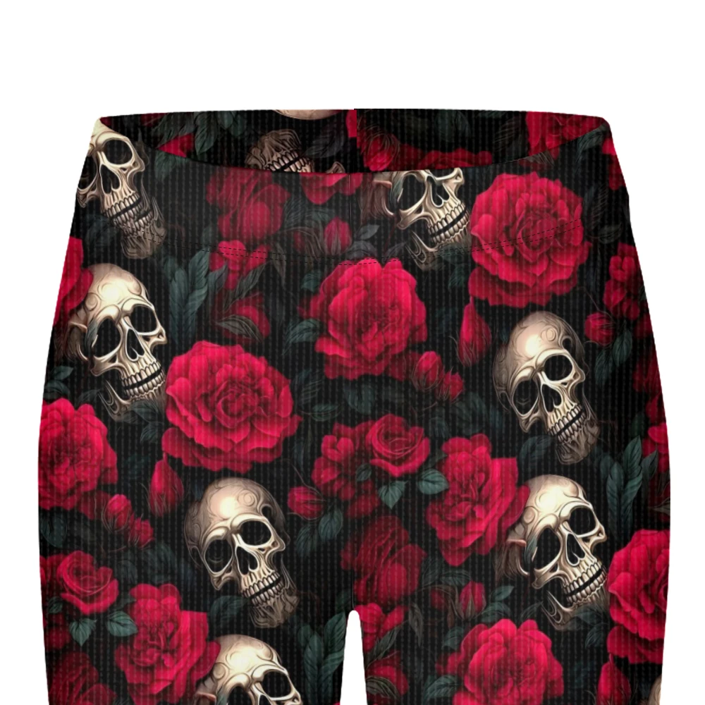 Edgy المرأة الجمجمة والورد طباعة طماق القوطية الشرير نمط عالية الخصر نمط في جميع أنحاء للحفلات غير رسمية وملابس لليوجا #5