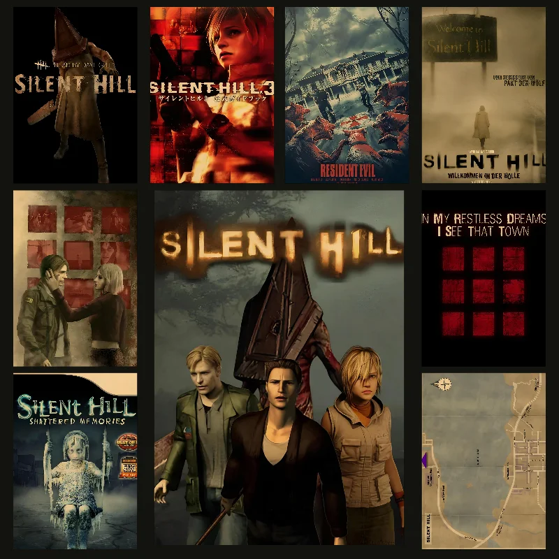 Horror Movie S-Silent Hill Poster Self-adhesive Art Waterproof Paper Sticker Coffee House Bar Room Wall Decor