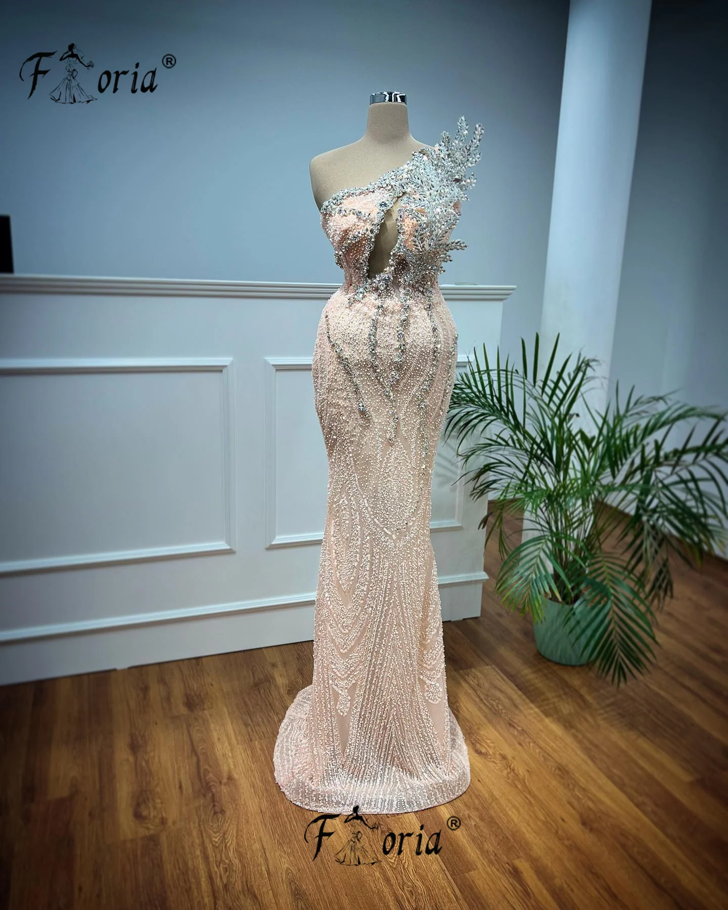 Abito da sera a sirena con perline rosa Cristalli Applicazioni 3D Lunghezza pavimento in pizzo Abito da ballo elegante personalizzato 2024 Robe De Soiree