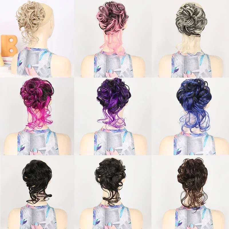 10nch Synthetische Rommelige Haarknot Haarstuk Donut Krullend Chignon Hair Extensions Band Elastische Scrunchie Haarstuk Voor Vrouwen