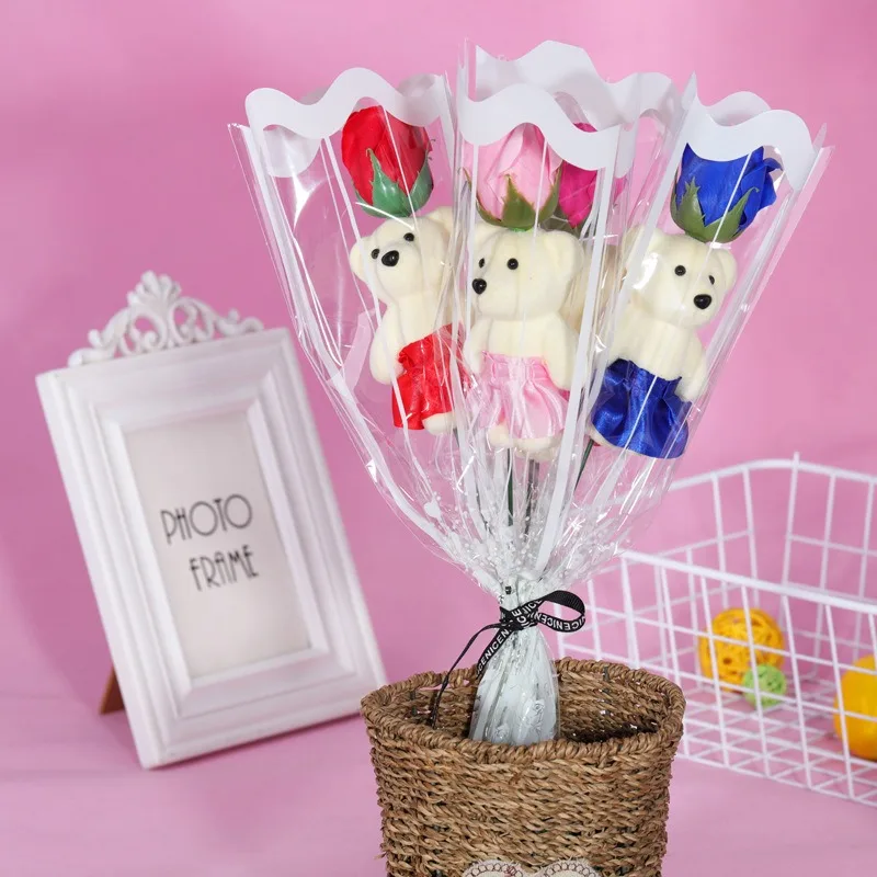 1/3/5Pcs Rose Bear Artificial Flowers Bouquet for Valentine's Day DIY Gift Ornament Wedding Decoration Party Supplies Home Decor 4