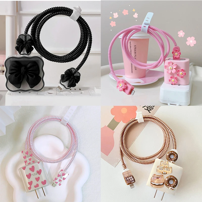 3D Love Heart Charger Protector Cover For iPhone 15 14 13 12 11 Charger 18W 20W Silicone Case Cable Winder Power Adapter Sleeve