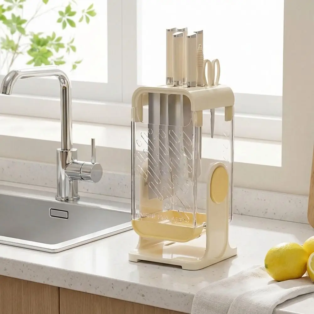 Multi-Functional Kitchen Utensil Storage Rack Large Capacity Space Saving Rotating Cutter Holder Multi Angle Hovering Mold-proof