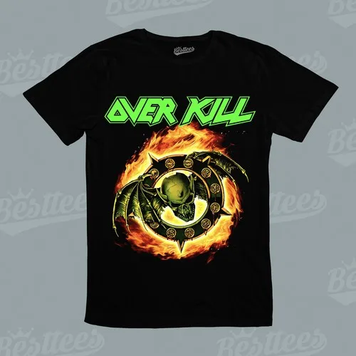 

Long/Short American Skull Bat Over Kill Trash Metal Game Bullet Music T-Shirt