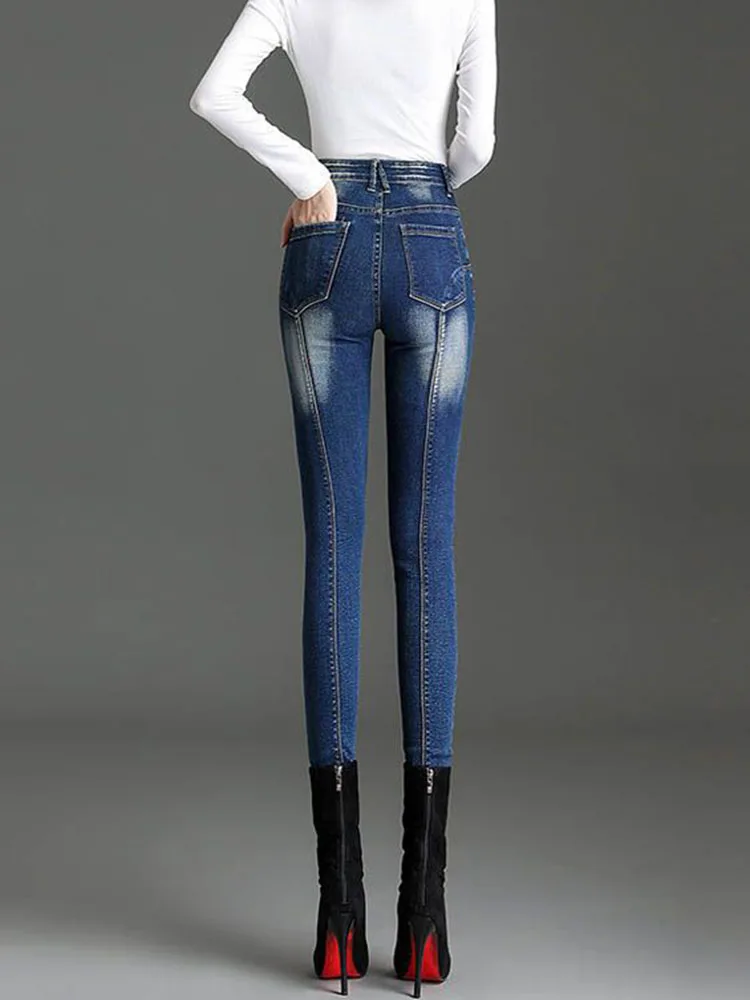 جينز مستقيم عتيق عالي الخصر للنساء غير رسمي نحيل Vaqueros مرن موضة ريترو مغسول قلم رصاص ملابس الشارع الشهير من قماش الدنيم #4