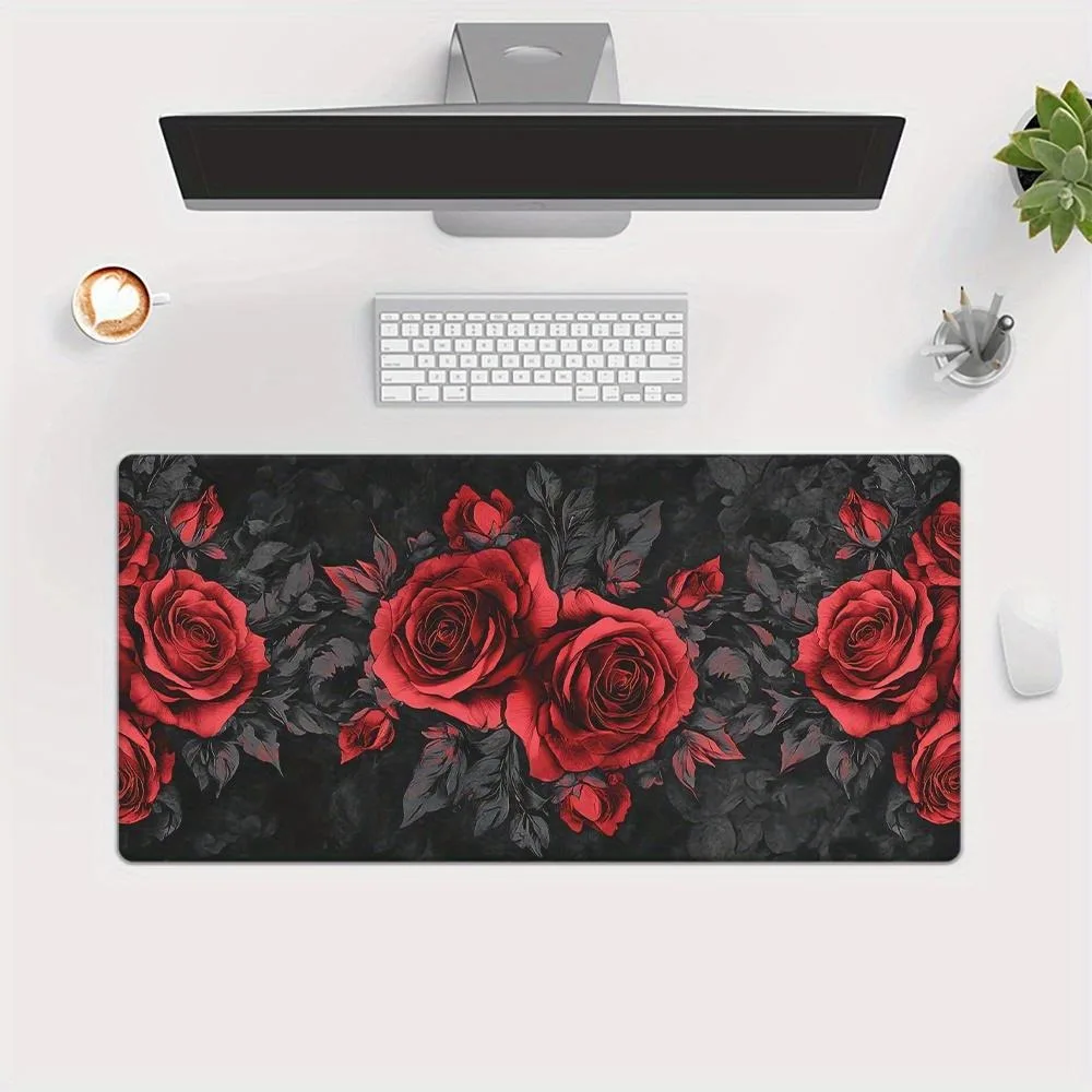 

Retro red rose gaming mouse pad in black and burgundy wine red rose pattern tapis de souris decoração setup gamer