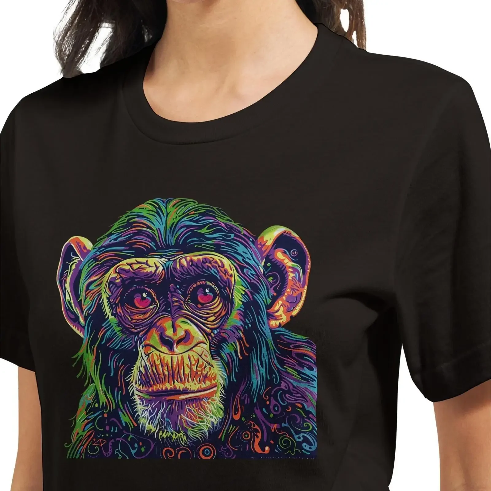 Vibrant Psychedelic Chimpanzee T Shirt Wild Primate Art for Wildlife Animal Nature Lovers  vintage Washed homme streetwear