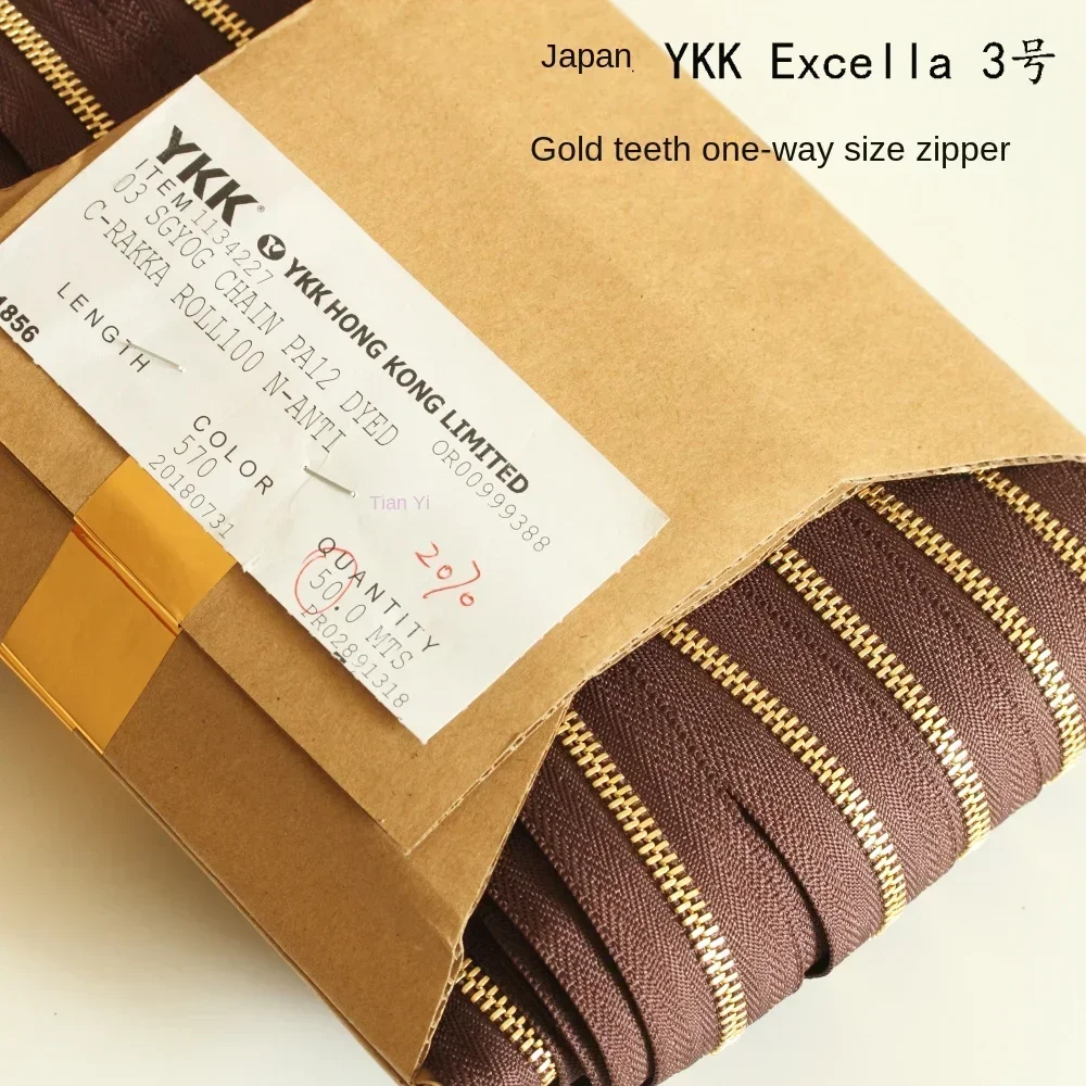 Japan YKK Excella No.3 High End Gold Teeth Unidirectional Code Zipper Handmade Leather Accessories 1M/5M/10M