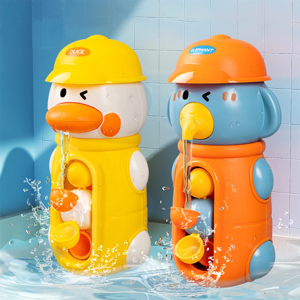 

Bath Bathtub Toys for Toddlers 1 2 3 Years Old Duck Rotatable Waterwheel Bathroom Strong Suckers Water Scoop Fun Bath Toys Gifts