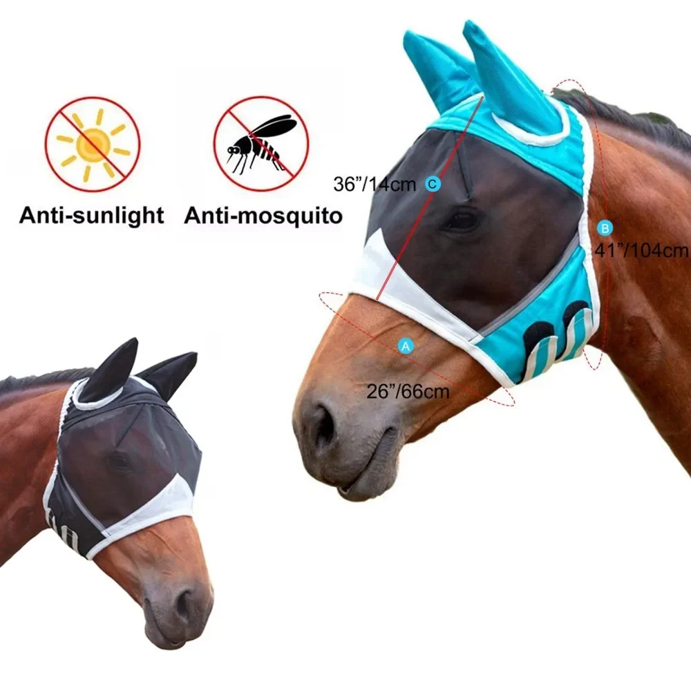 Anti-mosquito Horse Hood, Multi-size Breathable Horse Mask, Suitable for Small, Medium and Large Horses, Pasted to Prevent Mosqu