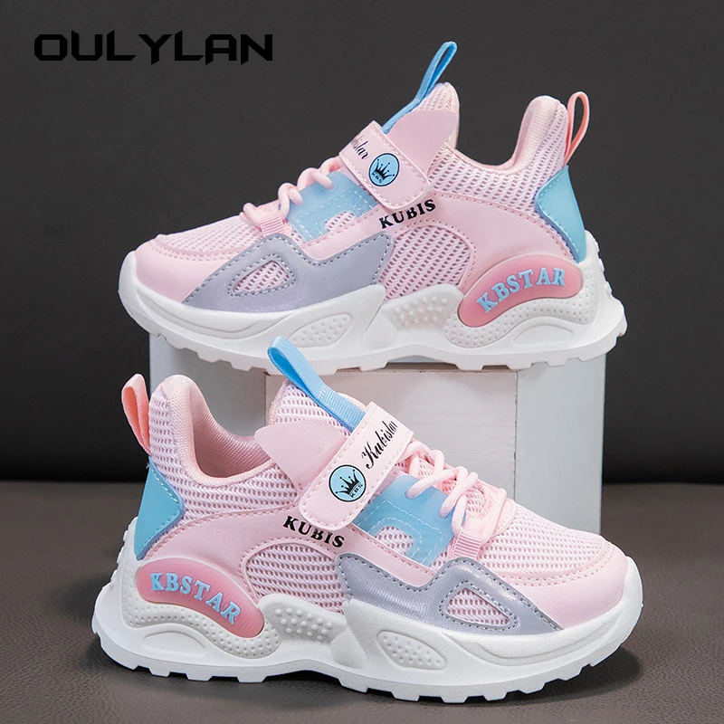 2024 Spring Girls Sneakers School Casual Shoes Kids Soft Lovely Pink Mesh Lightweight Shoes Outwear Breathable Running Shoes