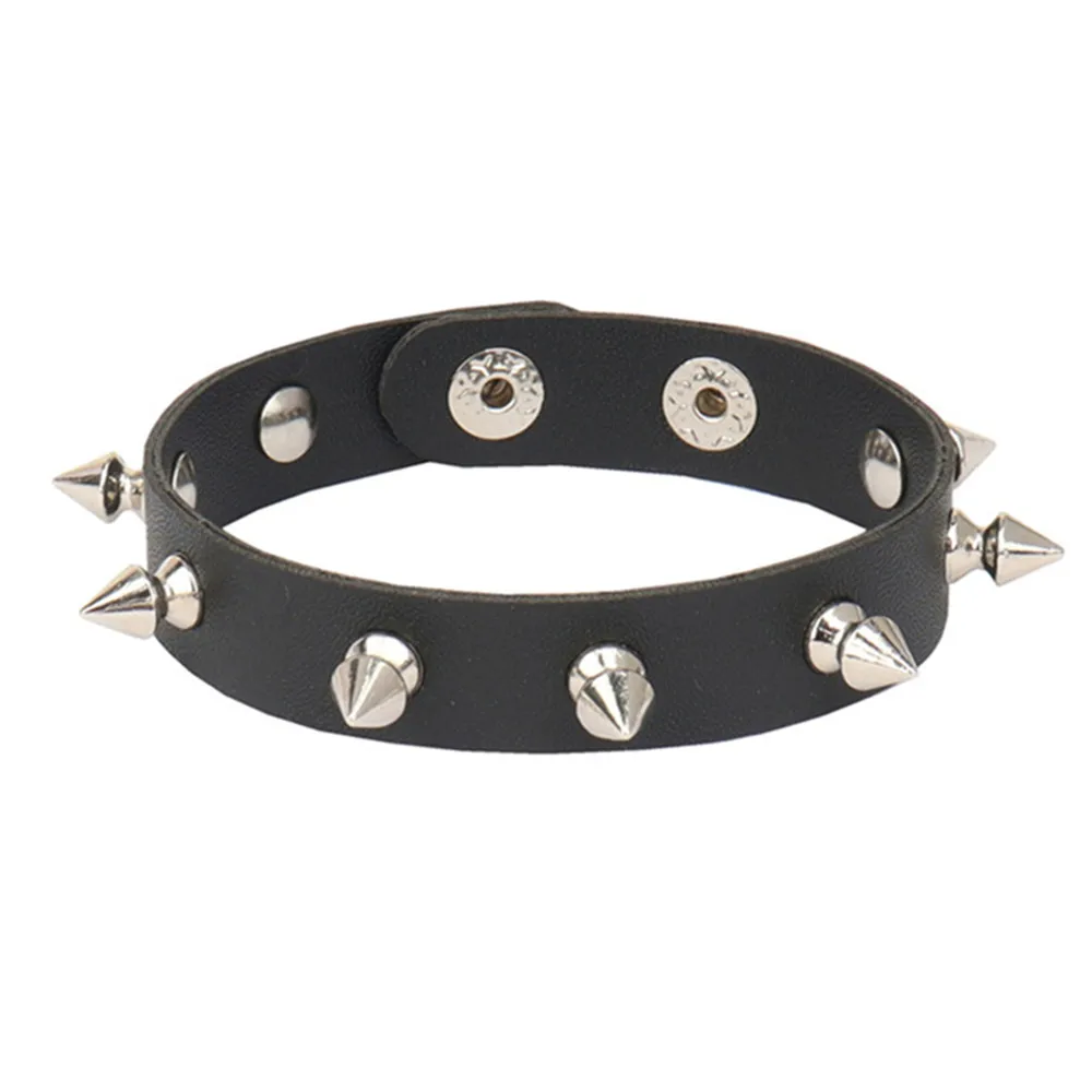 Black Leather Wristband Bracelet Cuff Goth Gothic Punk Bracelets Women Men Spikes Rivet Stud Bangle Cosplay Rock Unisex Jewelry