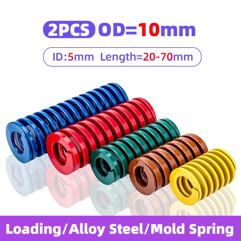 

Creamily 2Pcs/lot Mold Spring Compression Spring Loading Die Spring OD 10mm ID 5mm Length 20-70mm Yellow/Blue/Red/Green/Brown