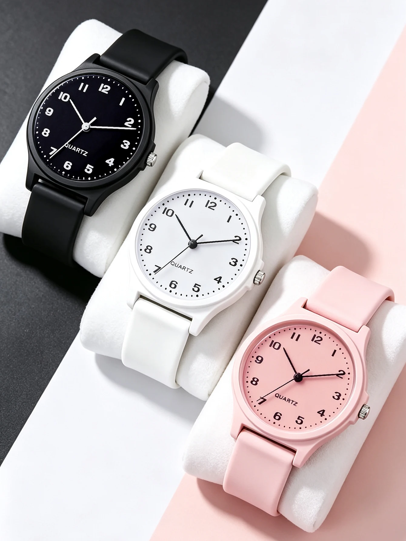 3PCS Silicone round Case Quartz Watch Set Digital Design Christmas Gift for Lover Elegant Fashionable Timepiece