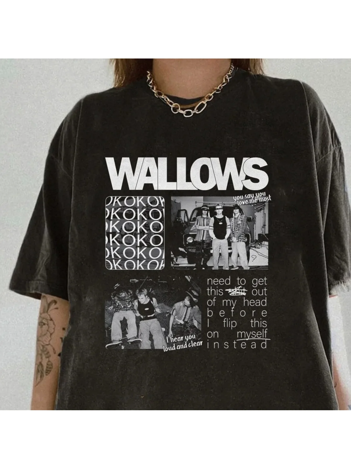 Vintage Y2K Wallows Band Pattern T-Shirt Women's Style Crew Neck Print Concert T-Shirt Casual Bohemian Top