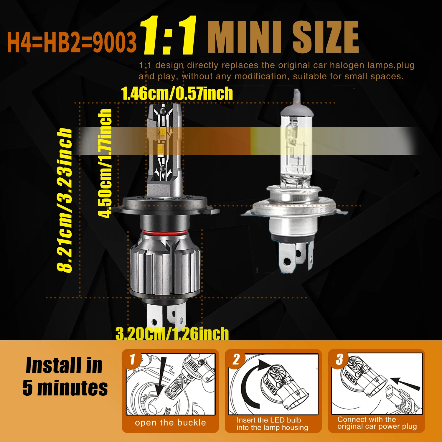 2x H4 Led Headlight Canbus No Error HB2 9003 Car Bulb High Power 6000K White Light Diode Lamp 12v 55w For Dacia Dokker 2012~2023