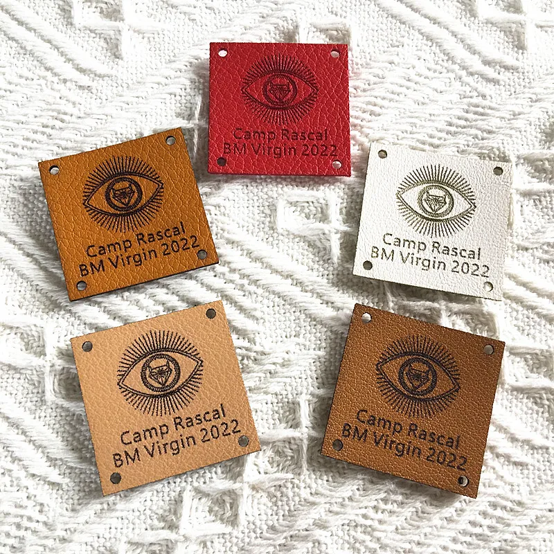 30pcs Custom Leather knitting Label with logo brand Sewing handmade tags for clothes hats Square crochet labels DIY Accessories